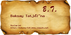 Baksay Tatjána névjegykártya